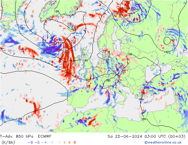 T-Adv. 850 hPa ECMWF 星期六 22.06.2024 03 UTC