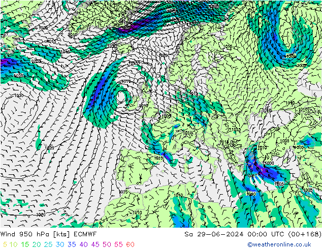 Viento 950 hPa ECMWF sáb 29.06.2024 00 UTC