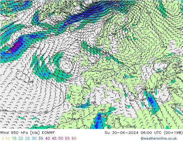 Wind 950 hPa ECMWF So 30.06.2024 06 UTC