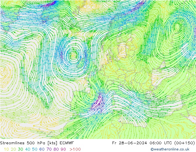 Rüzgar 500 hPa ECMWF Cu 28.06.2024 06 UTC