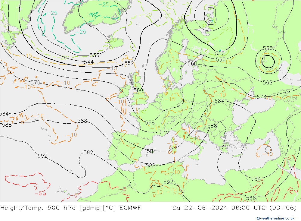 Z500/Rain (+SLP)/Z850 ECMWF 星期六 22.06.2024 06 UTC