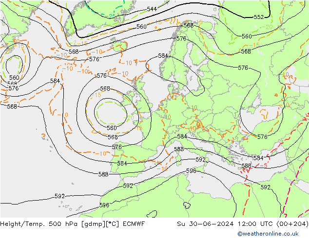 Z500/Rain (+SLP)/Z850 ECMWF dim 30.06.2024 12 UTC