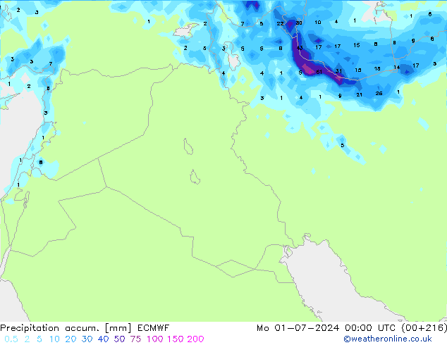 Precipitation accum. ECMWF Mo 01.07.2024 00 UTC