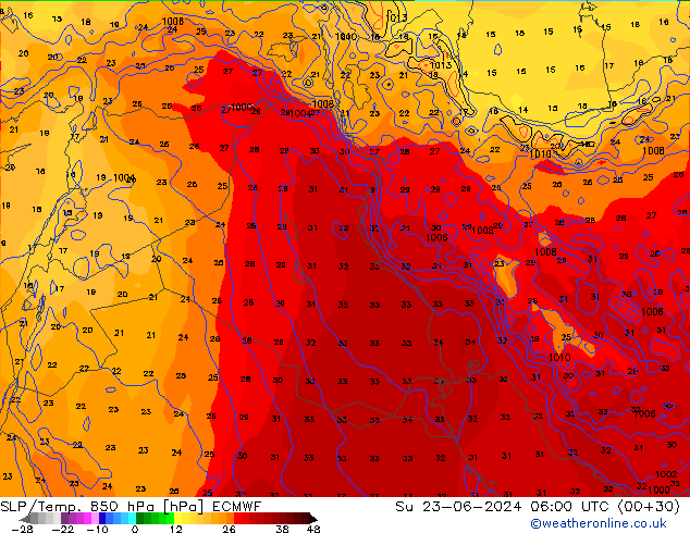 SLP/Temp. 850 hPa ECMWF zo 23.06.2024 06 UTC