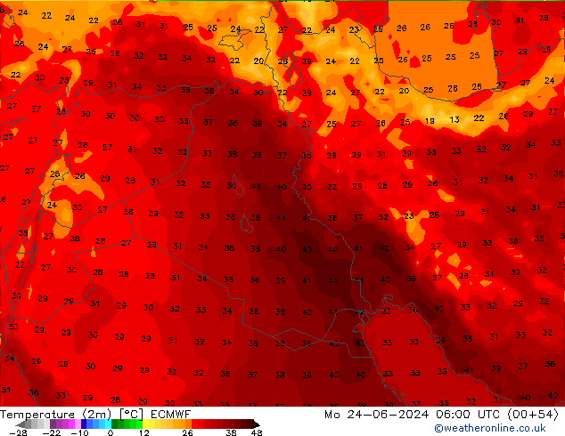 Temperature (2m) ECMWF Po 24.06.2024 06 UTC