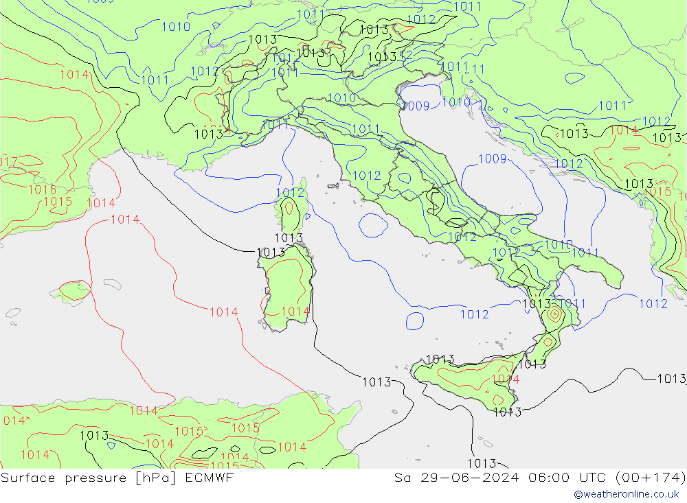 Bodendruck ECMWF Sa 29.06.2024 06 UTC