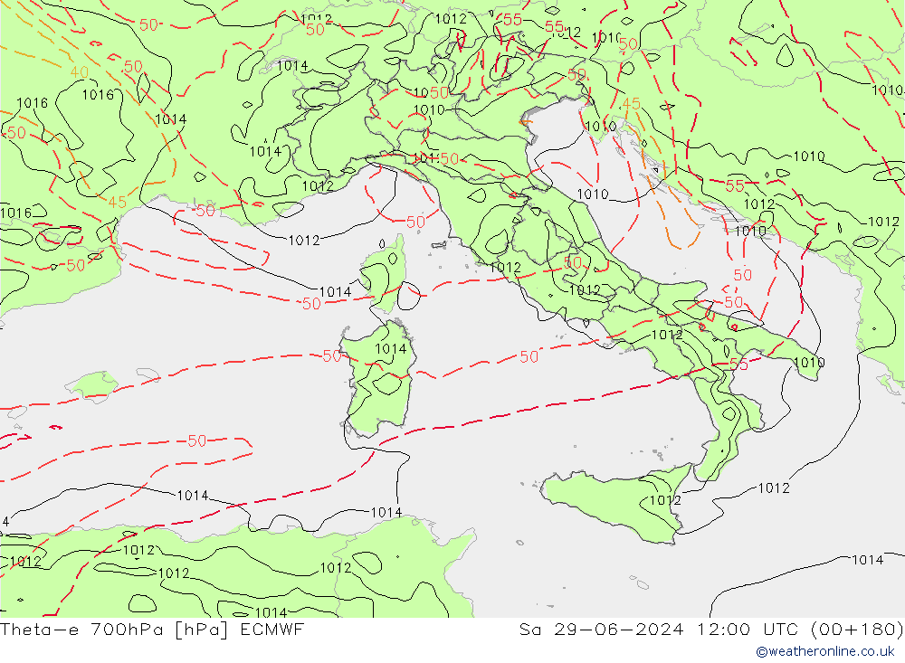 Theta-e 700hPa ECMWF So 29.06.2024 12 UTC