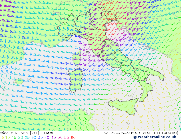 Wind 500 hPa ECMWF za 22.06.2024 00 UTC