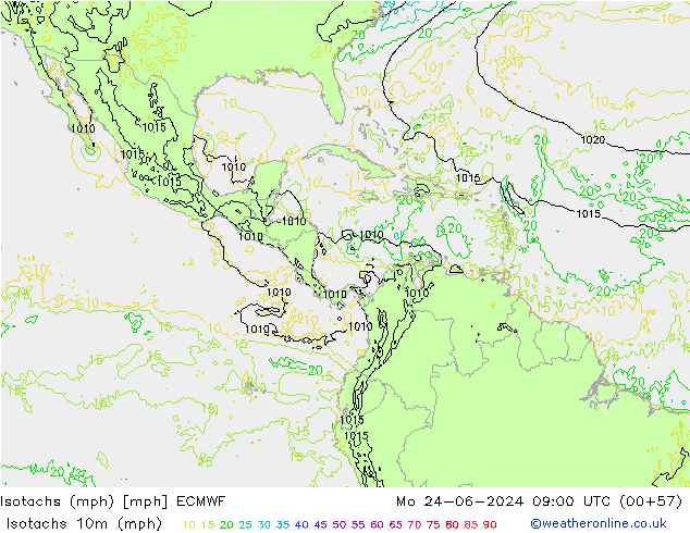 Isotachs (mph) ECMWF lun 24.06.2024 09 UTC