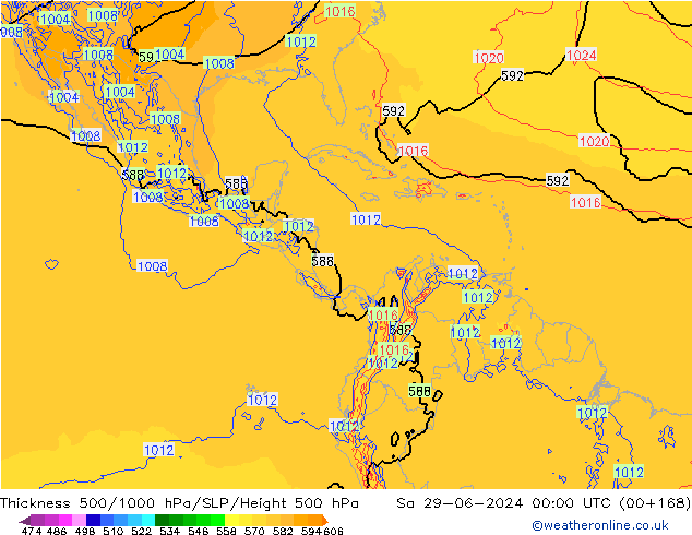 Espesor 500-1000 hPa ECMWF sáb 29.06.2024 00 UTC