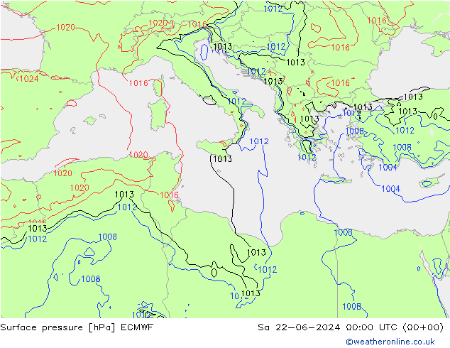 Presión superficial ECMWF sáb 22.06.2024 00 UTC