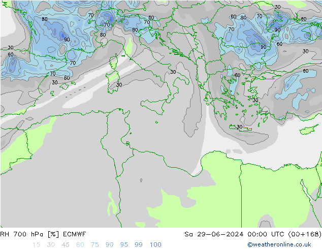 RH 700 hPa ECMWF Sa 29.06.2024 00 UTC