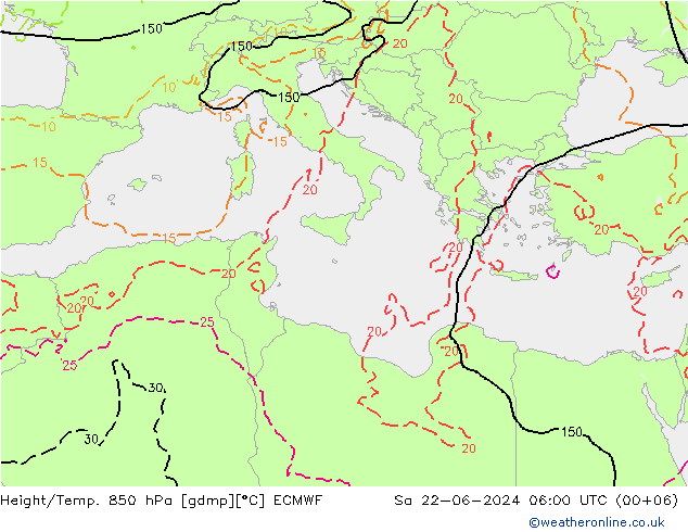 Z500/Rain (+SLP)/Z850 ECMWF Sa 22.06.2024 06 UTC