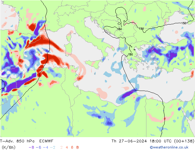 T-Adv. 850 hPa ECMWF Th 27.06.2024 18 UTC