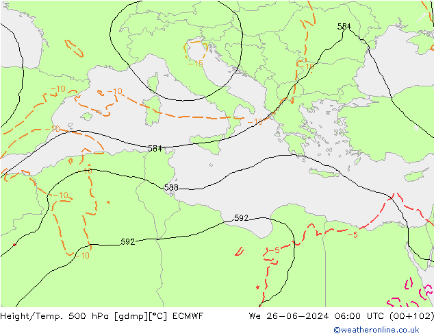 Z500/Regen(+SLP)/Z850 ECMWF wo 26.06.2024 06 UTC