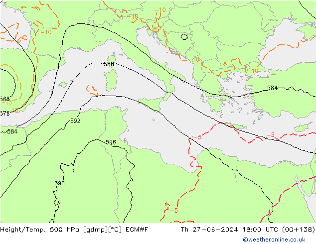 Z500/Rain (+SLP)/Z850 ECMWF Do 27.06.2024 18 UTC