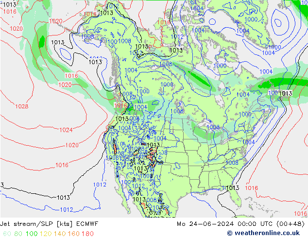 джет/приземное давление ECMWF пн 24.06.2024 00 UTC