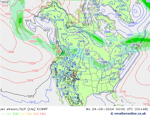 Jet stream/SLP ECMWF Mo 24.06.2024 00 UTC