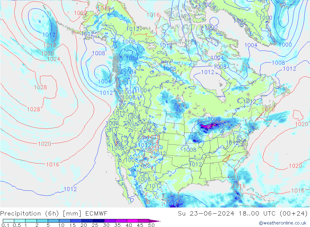 Z500/Rain (+SLP)/Z850 ECMWF Dom 23.06.2024 00 UTC