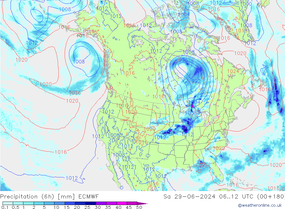 Precipitation (6h) ECMWF Sa 29.06.2024 12 UTC