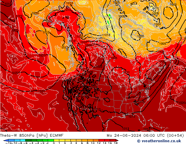 Theta-W 850hPa ECMWF lun 24.06.2024 06 UTC