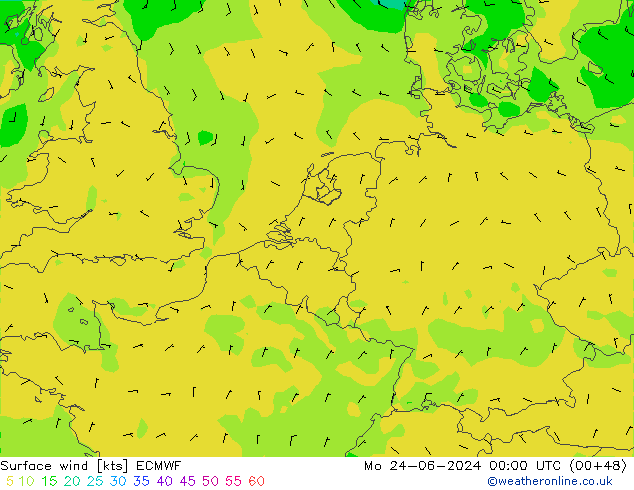 Viento 10 m ECMWF lun 24.06.2024 00 UTC