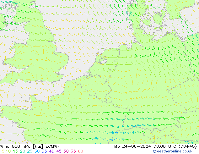 Viento 850 hPa ECMWF lun 24.06.2024 00 UTC