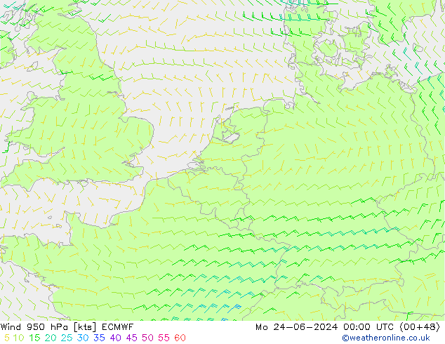 Wind 950 hPa ECMWF ma 24.06.2024 00 UTC