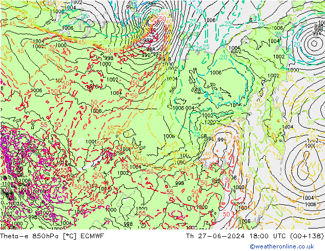 Theta-e 850гПа ECMWF чт 27.06.2024 18 UTC