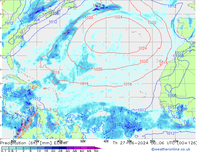 Precipitation (6h) ECMWF Th 27.06.2024 06 UTC