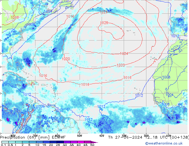 Z500/Rain (+SLP)/Z850 ECMWF jue 27.06.2024 18 UTC