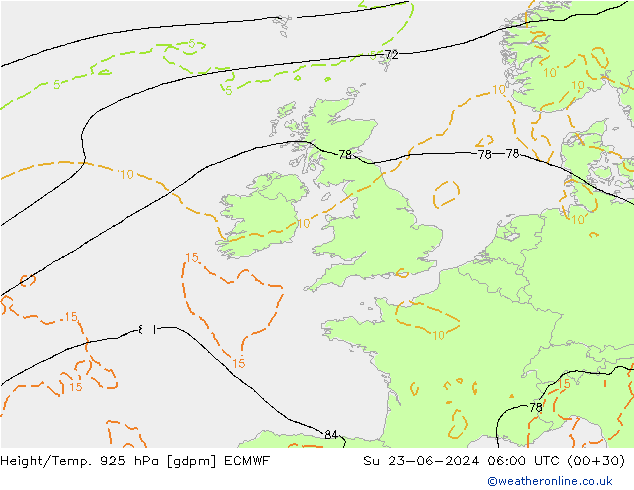 Height/Temp. 925 hPa ECMWF Su 23.06.2024 06 UTC