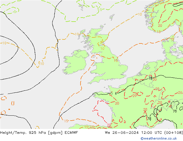 Height/Temp. 925 hPa ECMWF We 26.06.2024 12 UTC