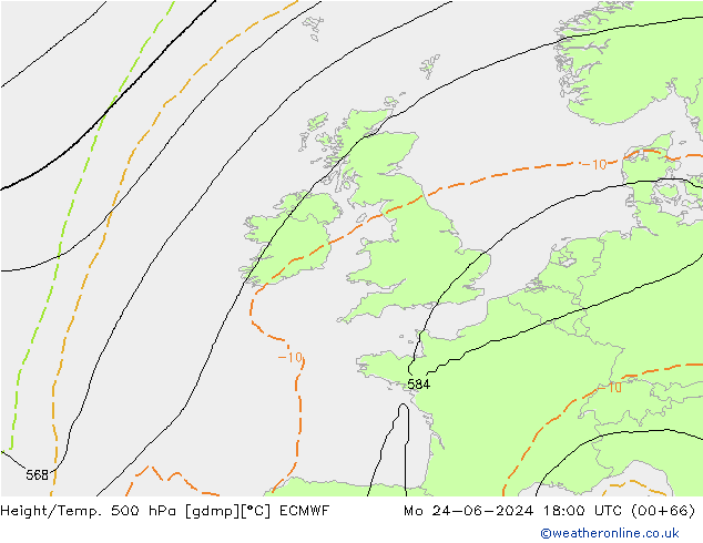 Height/Temp. 500 hPa ECMWF Po 24.06.2024 18 UTC