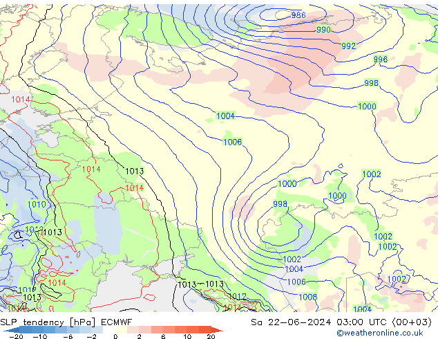 SLP tendency ECMWF Sa 22.06.2024 03 UTC