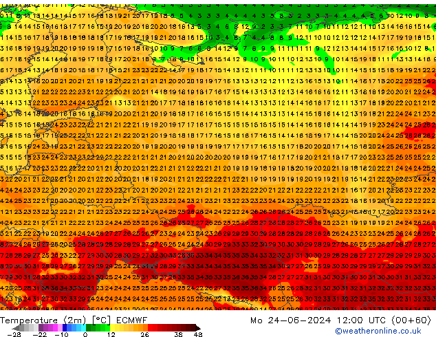 Sıcaklık Haritası (2m) ECMWF Pzt 24.06.2024 12 UTC