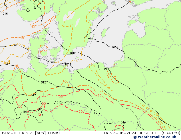 Theta-e 700hPa ECMWF Per 27.06.2024 00 UTC