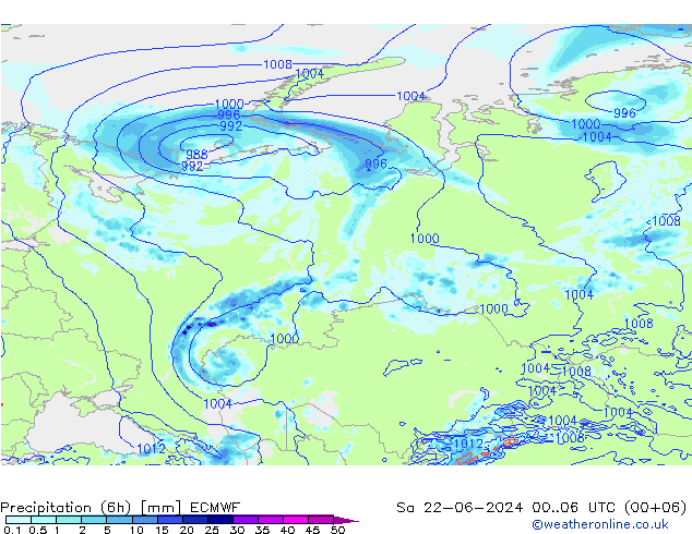 Z500/Rain (+SLP)/Z850 ECMWF So 22.06.2024 06 UTC