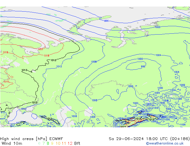 High wind areas ECMWF Sa 29.06.2024 18 UTC