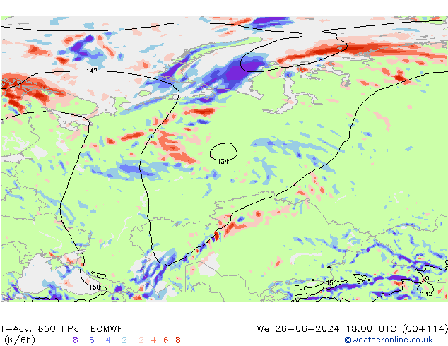 T-Adv. 850 hPa ECMWF We 26.06.2024 18 UTC