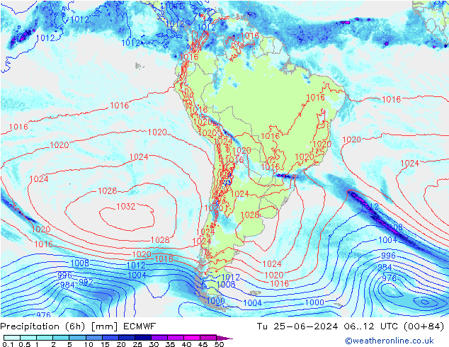 Z500/Rain (+SLP)/Z850 ECMWF Tu 25.06.2024 12 UTC