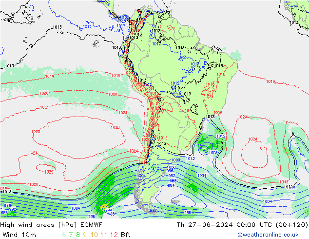 High wind areas ECMWF Th 27.06.2024 00 UTC