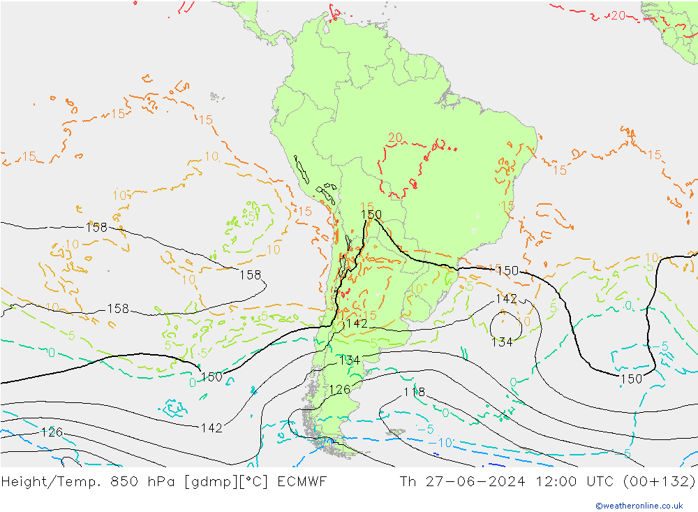 Z500/Rain (+SLP)/Z850 ECMWF Čt 27.06.2024 12 UTC