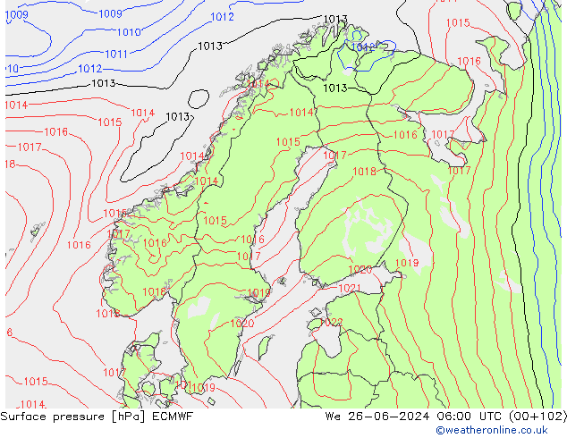 приземное давление ECMWF ср 26.06.2024 06 UTC