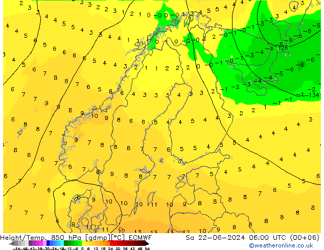 Geop./Temp. 850 hPa ECMWF sáb 22.06.2024 06 UTC