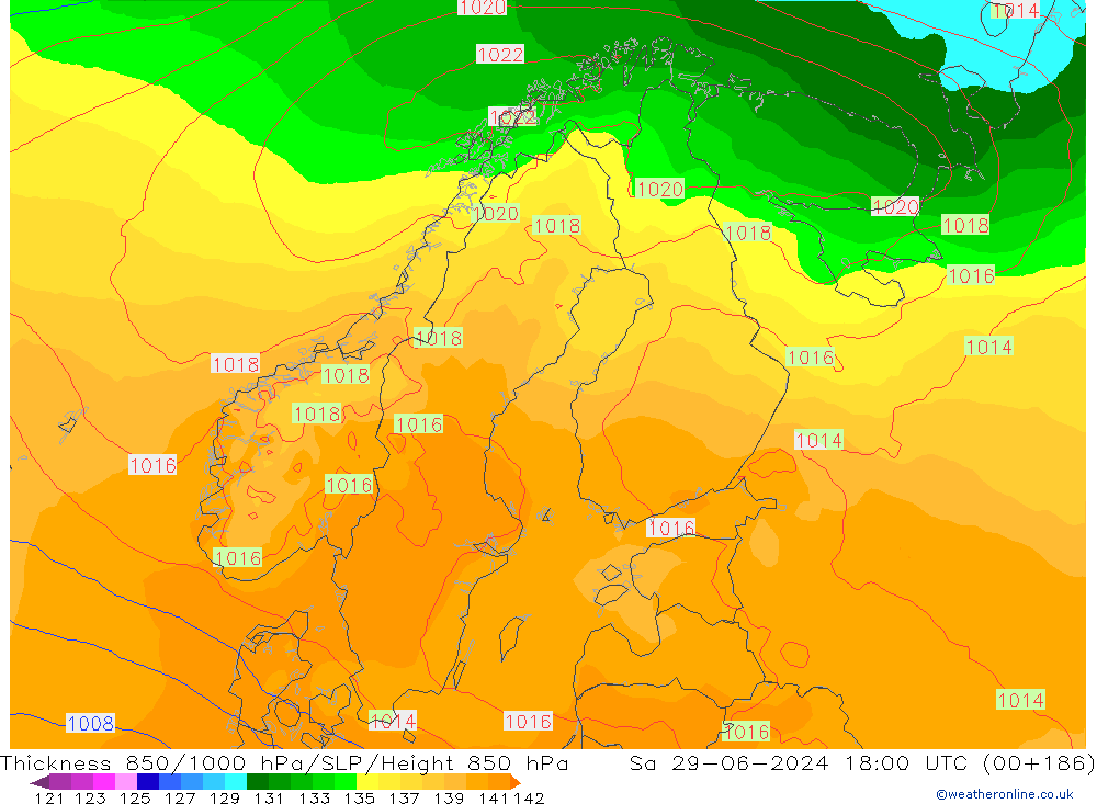 850-1000 hPa Kalınlığı ECMWF Cts 29.06.2024 18 UTC