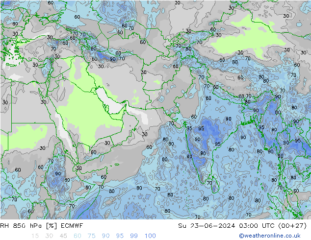 RH 850 hPa ECMWF nie. 23.06.2024 03 UTC