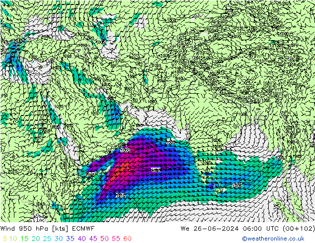 Rüzgar 950 hPa ECMWF Çar 26.06.2024 06 UTC