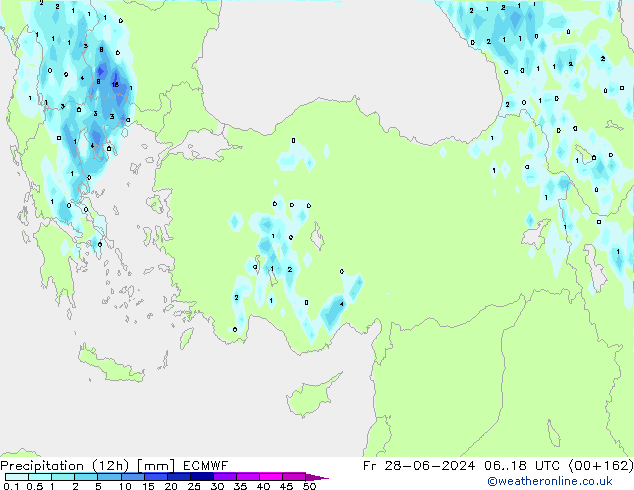 Precipitation (12h) ECMWF Fr 28.06.2024 18 UTC