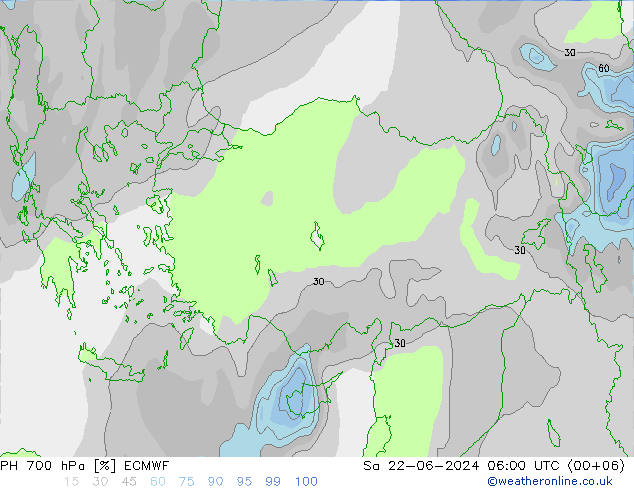 RH 700 hPa ECMWF Sáb 22.06.2024 06 UTC